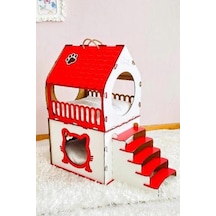 Dekoratif Kedi Evi Teraslı Dublex Kırmızı