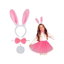 Tavşan - 618 - Tacı Eteği Papyonu Ve Kuyruk Kostüm Seti Pembe Renk - Edntrend - Çocuk Boy