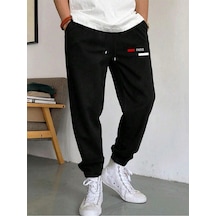 Manfinity Homme Erkek Harf Grafik İpli Bel Eşofman Altı Siyah