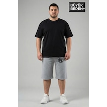 Süperlife Büyük Beden Erkek N Baskılı Şort Rahat Kalıp Basic Penye 3xl-6xl Spr26bsr591-19 Gri Melanj