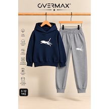 Overmax Çita Baskılı Çocuk Kapüşonlu Sweatshirt Eşofman Takımı- 3-12 Yaş Lacivert - Gri - 934280003 Lacivert - Gri
