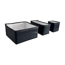 3'lü Çekmece İçi Çamaşır Düzenleyici Çocuk Odası Katlanır Saklama Kutusu Organizer Set-siyah Deri