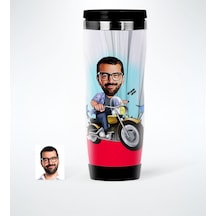 Kişiye Özel Bay Motorcu Karikatürlü Çelik Termos Bardak - 1