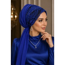 Saks Mavi Abiye Tokalı Bone / Hazır Duvak