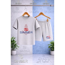 Ss Sinser Çocuk Denız Capası Onunde Baskılı Bisiklet Yaka Tişört - Şort Alt - Üst Çocuk Takım Renk:gri