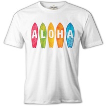 Aloha When Surfing Beyaz Erkek Tshirt