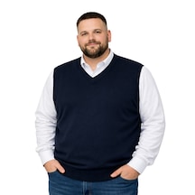 Battalmoda Erkek Büyük Beden Lacivert V Yaka Süveter 3xl-4xl-5xl-6xl