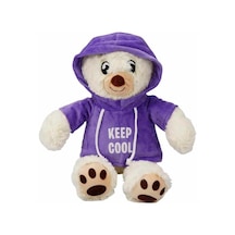 3192 Kapüşonlu Peluş Ayı 30 Cm - Mor