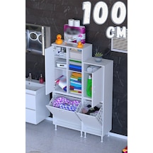 Ohbe 65 + 35cm Genişlik 160cm Boy 32,5cm Derinlik Kirli Sepetli 2 Kapak Çok Amaçlı Banyo Dolabı 65 + 35cm