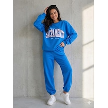 Stsahra Kadın Mavi Bisiklet Yaka Sweatshirt