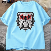 Flood Of Style Futbol Bulldogs T-shirt Erkekler Moda Köpek Kısa Kollu Baskılı Tshirt Pamuk Yuvarlak Boyun Kı Mavi