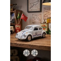 1:36 Ölçek Metal Vosvos Çek Bırak Araba Kapıları Açılan Oyuncak 1967 Volkswagen Beetle - Beyaz