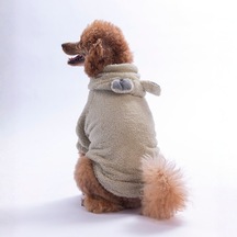 Açık Bej Lucca Teddy Hoodie Ayı Kulaklı Peluş Köpek Kıyafeti Kedi Kıyafeti Köpek Sweati