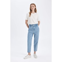 Defacto Paperbag Yüksek Bel Kısa Paça Jean Yıkamalı Pantolon D4306AX24AUNM85 İndigo