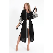 Kimono Dantelli Keten - Siyah-siyah
