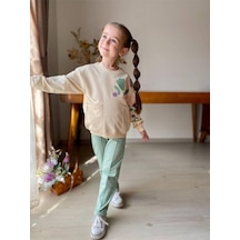 Kız Çocuk Kalp Baskılı 2'li Takım. Pamuklu Mükemmel Kalite Yeşil