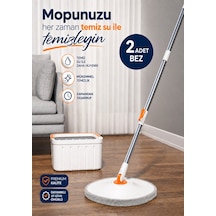 Moppak Temiz Kirli Su Ayrımı Mikrofiber Kare Başlık Mop Temizlik Seti Beyaz