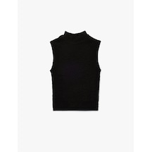 Koton Dik Yaka Dokulu Kolsuz Triko Bluz Siyah 6wak30023ht Siyah