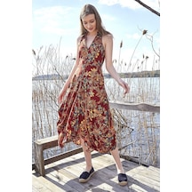 Çiçekli Gömlek Yaka Viskon Elbise