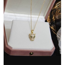 Nılotus Zirkon Taşlı Gold Kaplan Kolye Altın