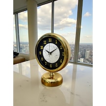 Mermer Işıltısı Gold 25 X 20 Cm Metal Masa Saati Kırmızı - Kahverengi