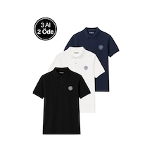 Erkek 3'lü Paket Tişört Rahat Kesim %100 Pamuklu Polo Yaka T-shirt Siyah-lacivert-beyaz 410