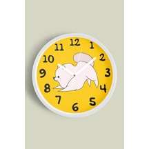 Sevimli Köpek Temalı Çocuk Odası Modern Duvar Saati - 35cm - Önü Camlı Beyaz Kasa - Sessiz Mekanizma-jh0061 Beyaz