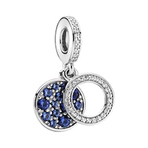 Nur Silver Mavi Disk Sallantılı Gümüş Charm Nur-bl09993