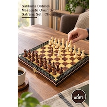 1 Adet Ahşap Mıknatıslı Hazneli Satranç Takımı Saklama Bölmeli Masaüstü Oyun Seti, Satranç Seti, Chess Set