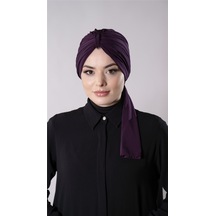 Mürdüm Pratik Hazır Geçmeli Tesettür Bone Sandy Kumaş Atkılı 2204 07 Mürdüm