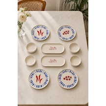 Blue Bon Appetit 10 Parça 4 Kişilik Stackable Seramik Kahvaltı Takımı Lüx Sunum Seti Tabağı Beyaz