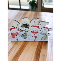 4 Bölmeli Ahşap Masaüstü Kalemlik Yılbaşı Konsept Hediyelik 8cmx13cmx23cm Ebat Organizer Noel Baba Çok Renkli