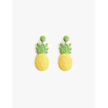 Koton Sallantılı Hasır Ananas Küpe - Koton X Sibil Çetinkaya Sarı 6sak71171aa