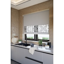 Lazer Kesim Mat Stor Perde, Lazer Kesimli Klasik Serisi, C-6004 Antrasit Renk Açık Kahverengi