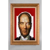 Altın Varaklı Çerçeveli Paspartulu Atatürk Tablo E265