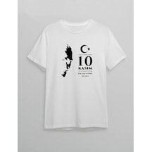 Modi 10 Kasım Atatürk Anma Günü Silüet Baskılı Oversize Bisiklet Yaka T-shirt - Beyaz Açık Beyaz