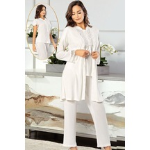 Xses 4750 Kadın Hamile Lohusa Sabahlıklı Pijama Takım-ekru