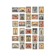30 Adet Vintage Posta Pulu Seyahat Sticker Seti - Valiz Defter Ajanda İçin Çok Renkli