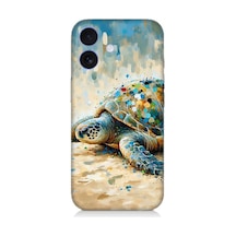 Apple Uyumlu iPhone 16 Plus Fırça Darbesiyle Deniz Kaplumbağası Desenli Silikon Kılıf Çok Renkli
