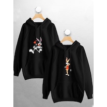 Macklin Sevgili Çift Kombini Bugs Bunny Lola Baskılı Tasarım Kapüşonlu Sweatshirt 2'li Set Takım Siyah1 Mck0709 Siyah