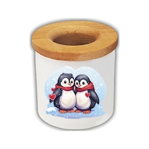 Penguenler Baskılı Kalemlik Kalem Kutusu Beyaz