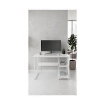 Vienna 2 Raflı Metal Ayak Çalışma Masası Laptop Masası Bilgisayar Masası 60x120cm Beyaz - Beyaz