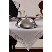 Metal Kulplu Fanus Paslanmaz Çelik Gümüş 18 Cm Tabaklı Kek Pasta Sunum Stand Tepsi Gümüş - 835276746