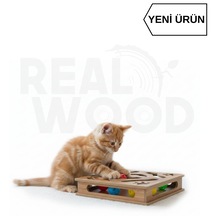 Hşap Kare Kedi Oyuncağı - 30cm X 30cm - Çıngıraklı Toplu - Yaylı Top Eklenmiştir