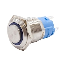 16A-G1-E 16Mm Çıkık Yaylı Işıklı Metal Buton - Mavi