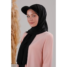 Melodi Scarf Kadın Tesettür Şapkalı Pratik Boneli Hazır Şal Siyah Siyah