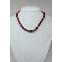 Akik Taşı Kolye 8mm (17303) (Klipsli) Çok Renkli
