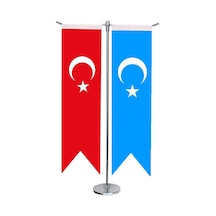 Masa Üstü Kırlangıç Doğu Türkistan + Türk Bayrağı + Krom T Direk