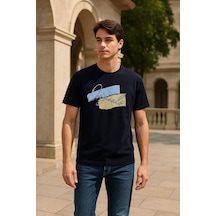 Markapia Erkek %100 Pamuk Bisiklet Yaka Baskılı Lacivert T-shirt Çok Renkli S Laci Vert