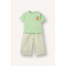 Defacto Çiçekli Tişört Kareli Pantolon 2li Takım Kız Bebek H2663a526spgn130 Yeşil-gn130